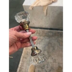 Vintage Fluted Glass Doorknob Set Antique Brass Hardware Clear Pressed Glass